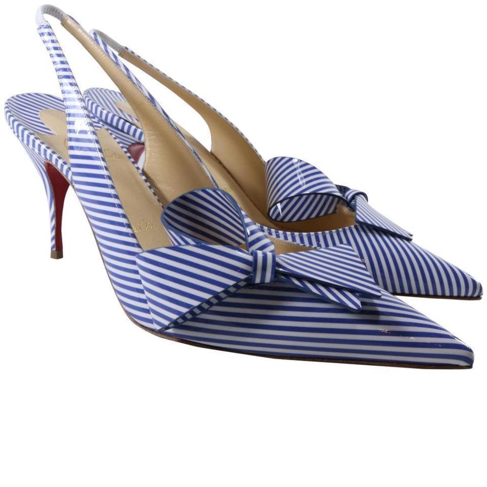 Clare Nodo 80mm Patent Stripes Bow Nautical Slingback Heels D350